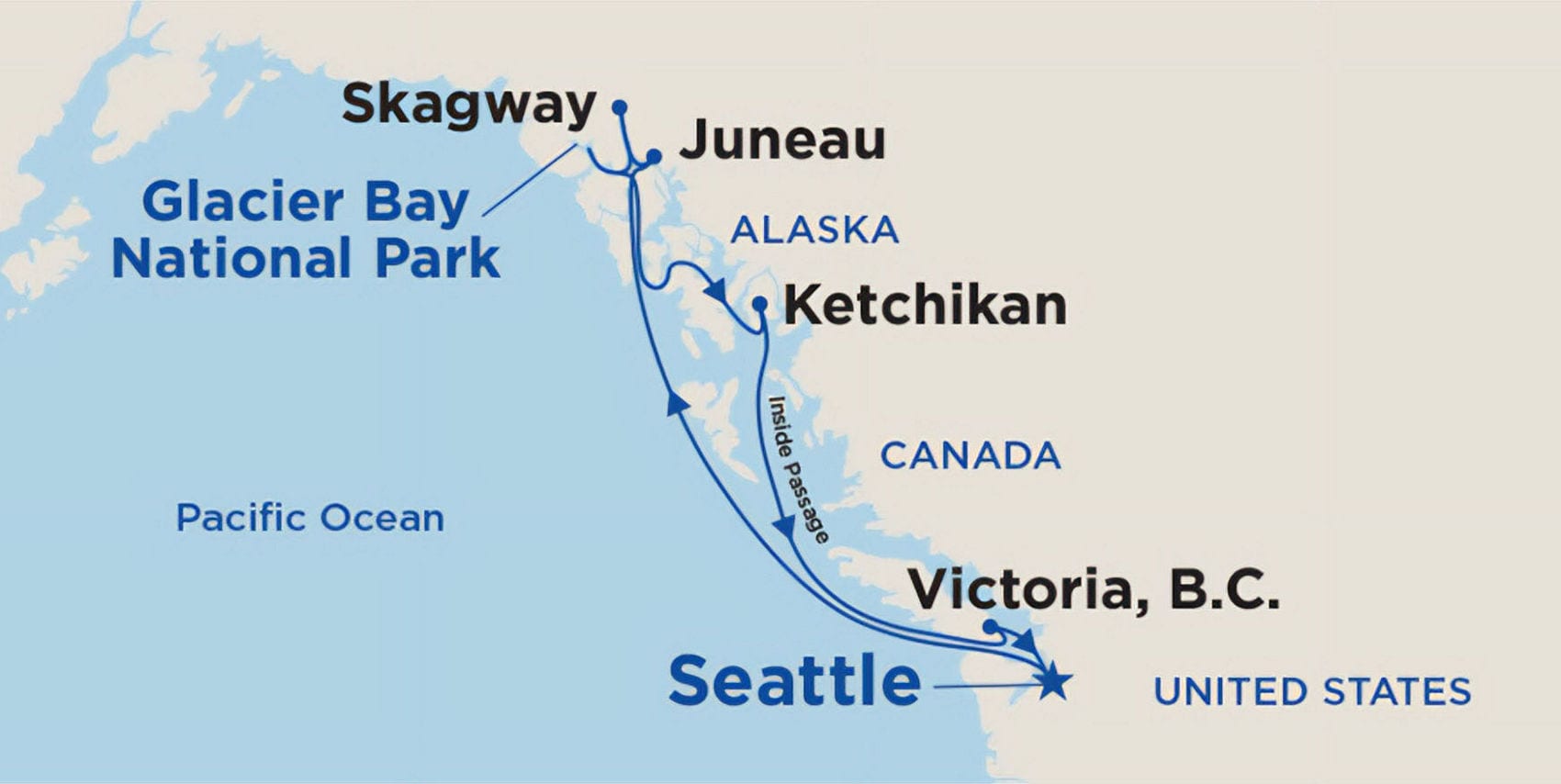 Alaska Map Inside Passage From Seattle