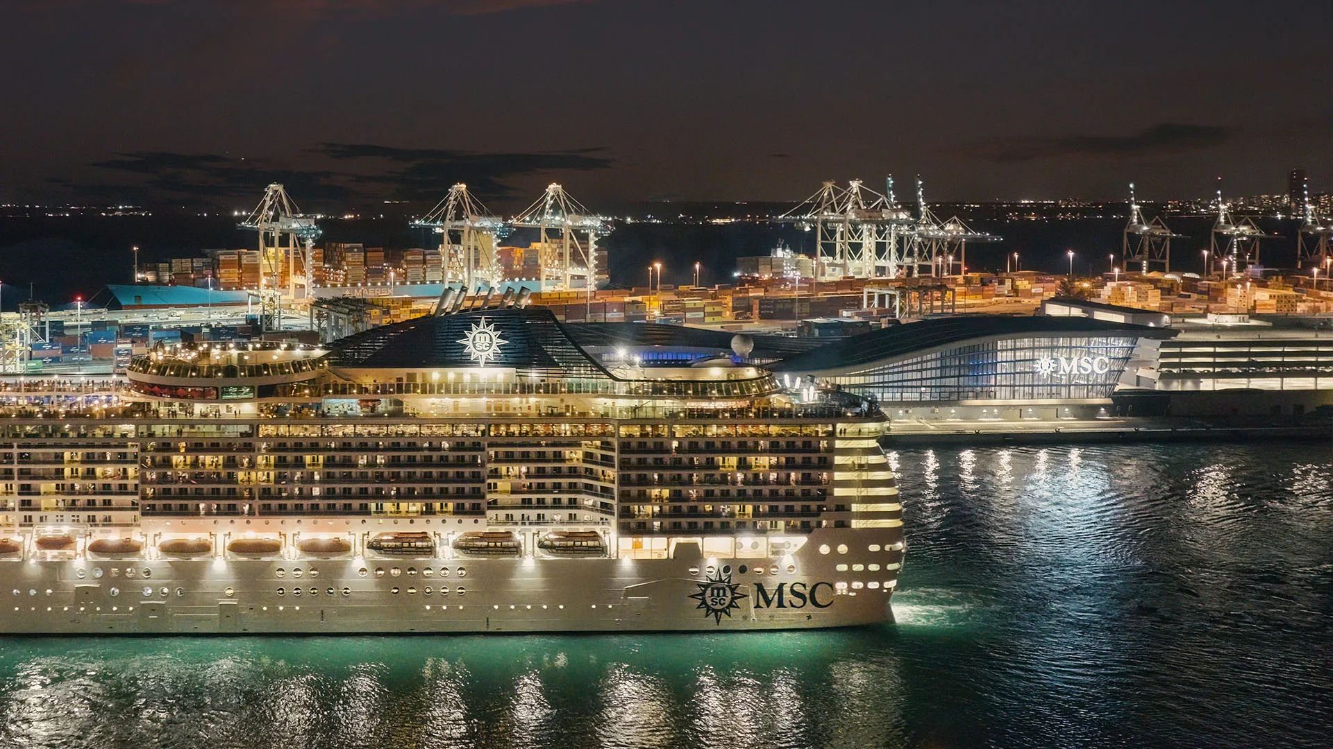 MSC Miami Cruise Ship At Night
