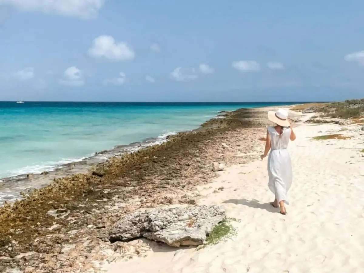 Lady on sandy beach