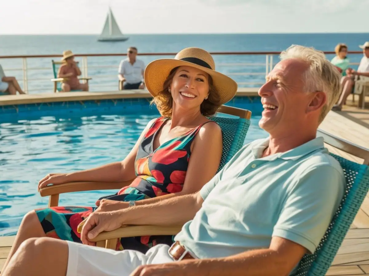 Cheerful couple on cruise vacation